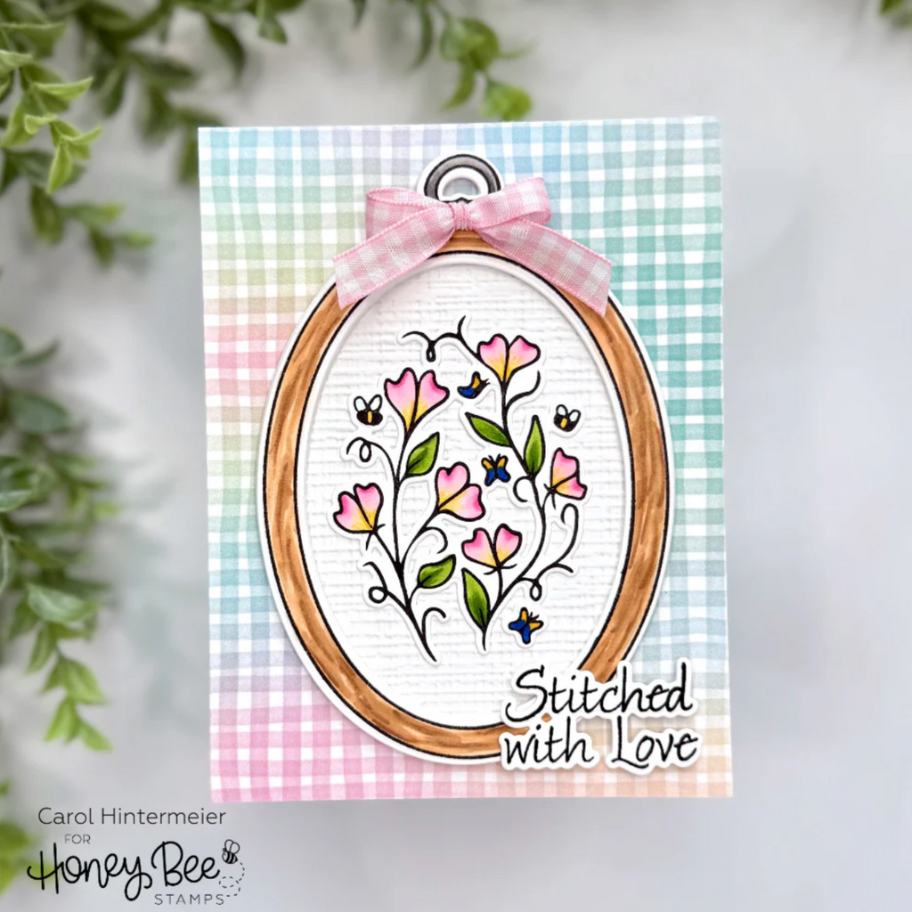 Honey Bee Stitched With Love Dies hbds-656 Carol Hintermeier Card