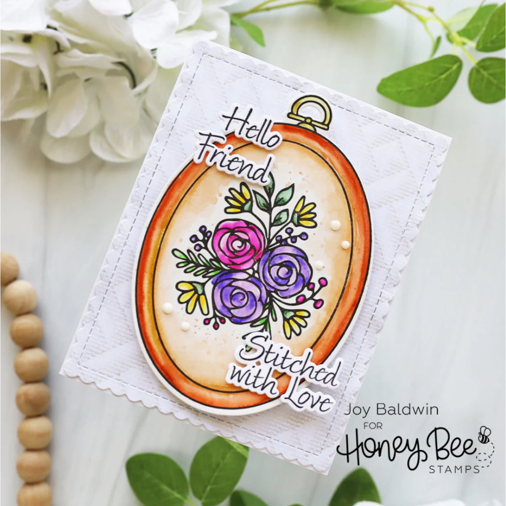 Honey Bee Stitched With Love Dies hbds-656 Joy Baldwin Card