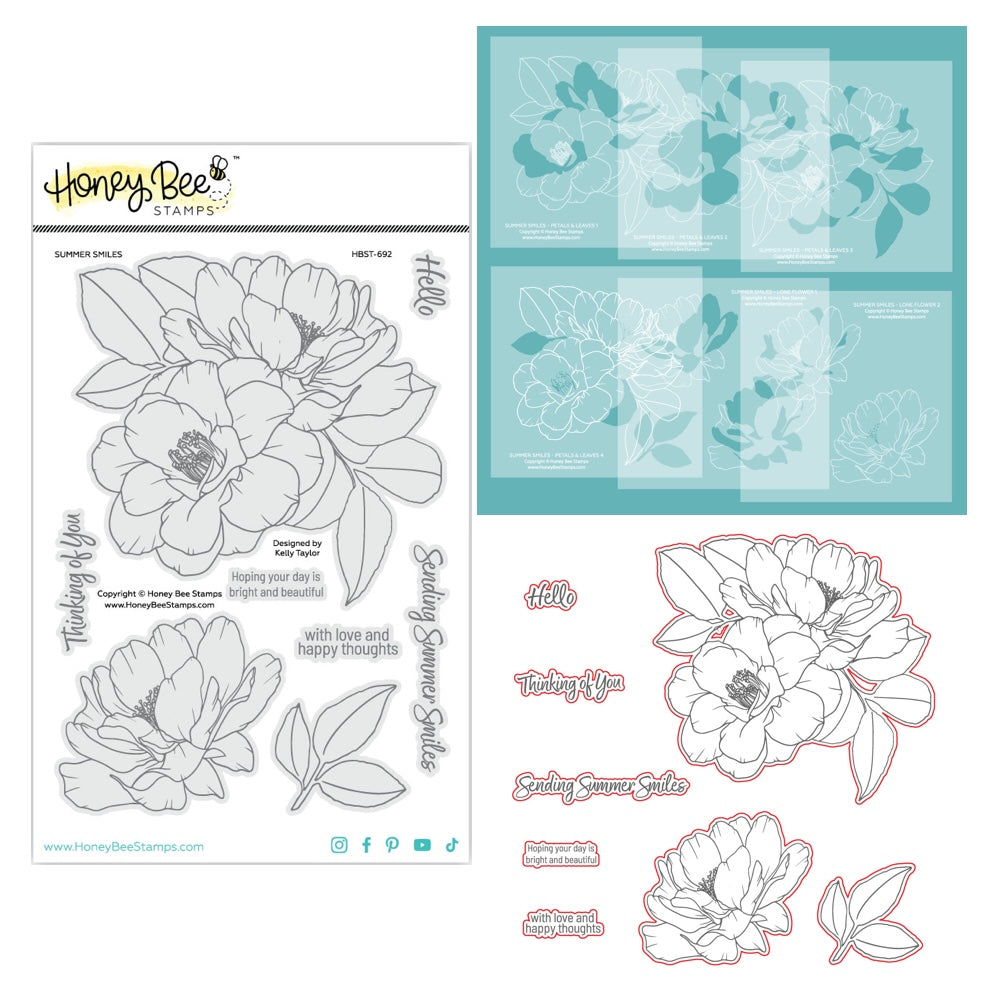 Honey Bee Summer Smiles Clear Stamps Dies And Stencils Bundle