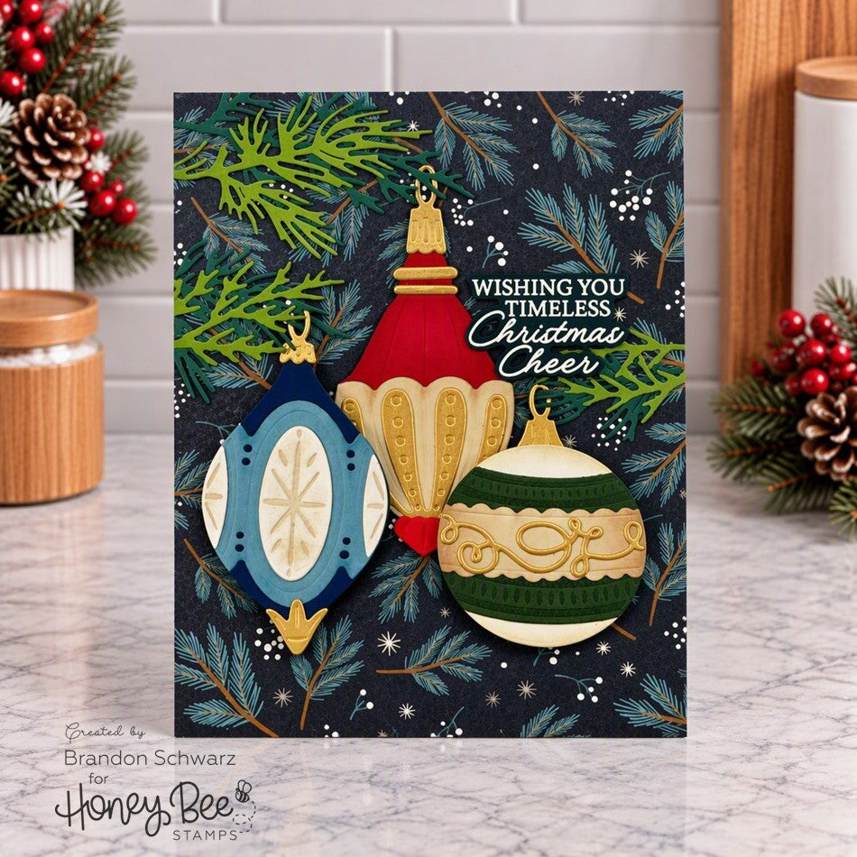 Honey Bee Timeless Christmas Cheer Clear Stamps And Dies Bundle Ornaments Card