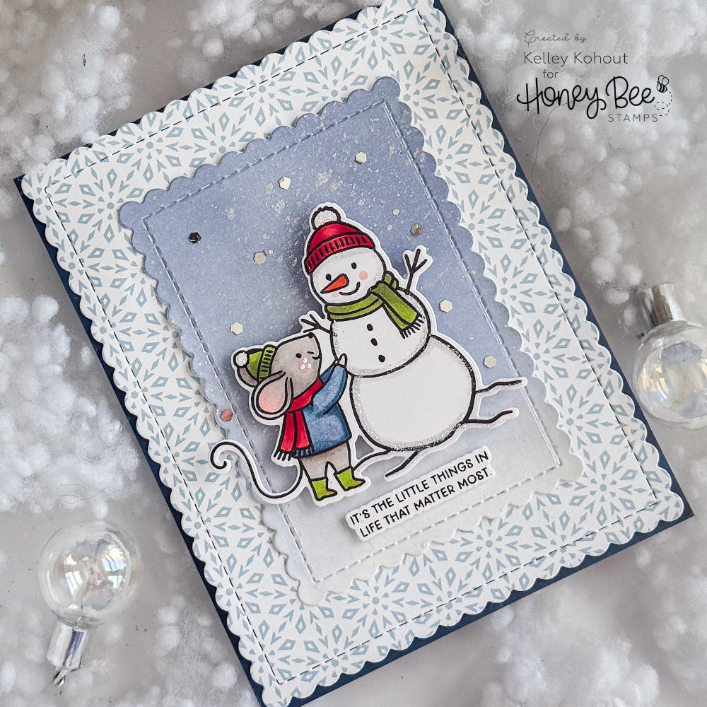 Honey Bee Tiny Hello Dies hbds-707 Snowman Christmas Card