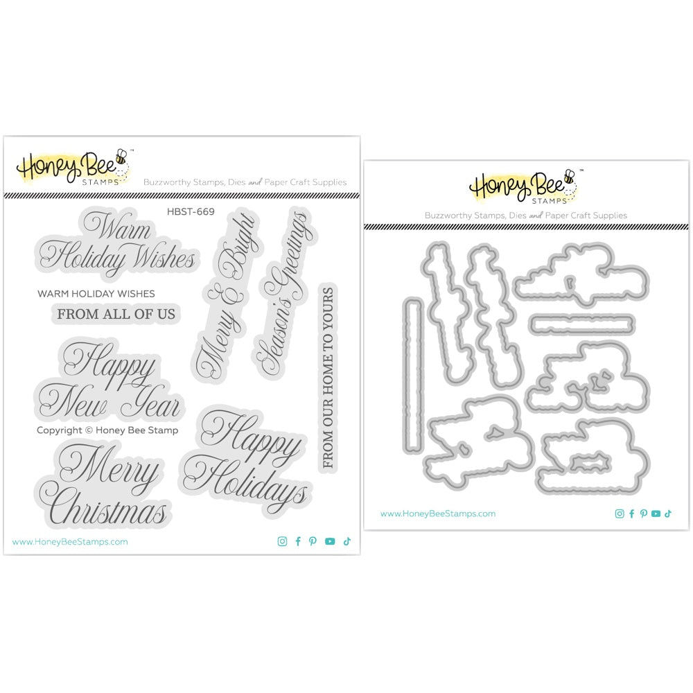 Honey Bee Warm Holiday Wishes Clear Stamps And Dies Bundle