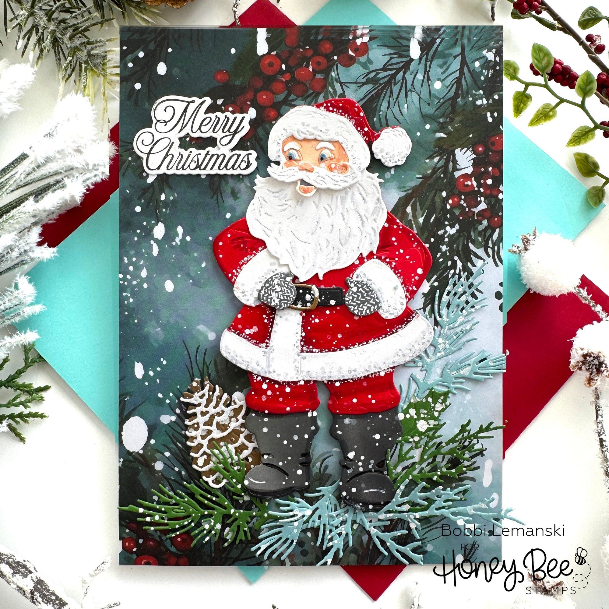 Honey Bee Warm Holiday Wishes Clear Stamps hbst-669 Merry Christmas Card