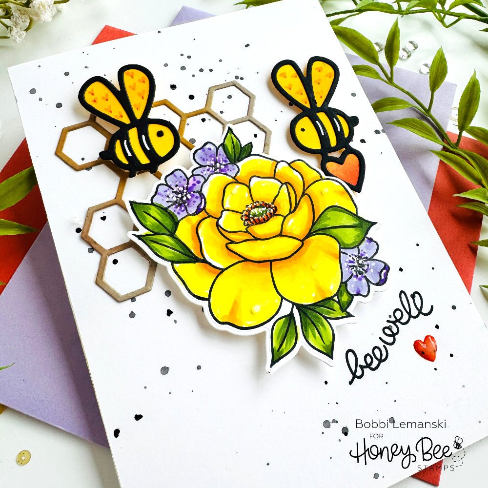 Honey Bee Well Dies hbds-683 Floral Encouragement Card