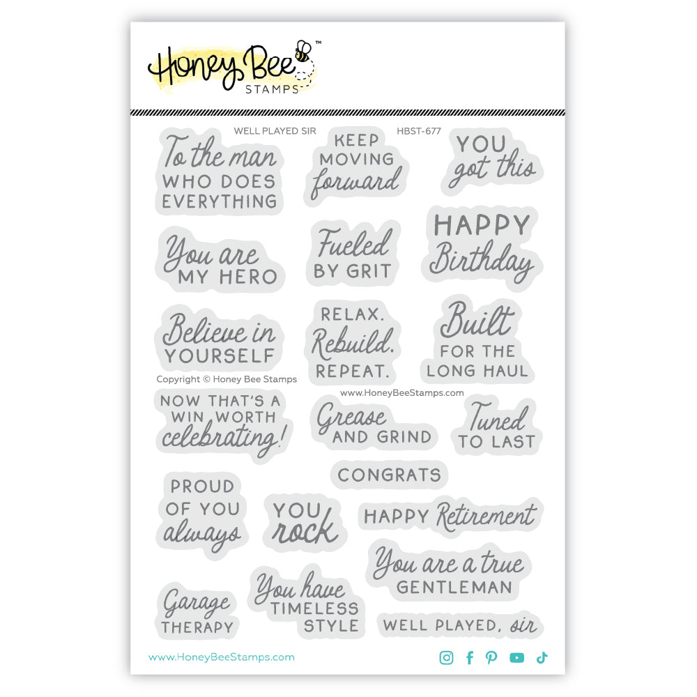Honey Bee Well Played Sir Clear Stamps hbst-677 Packaging View