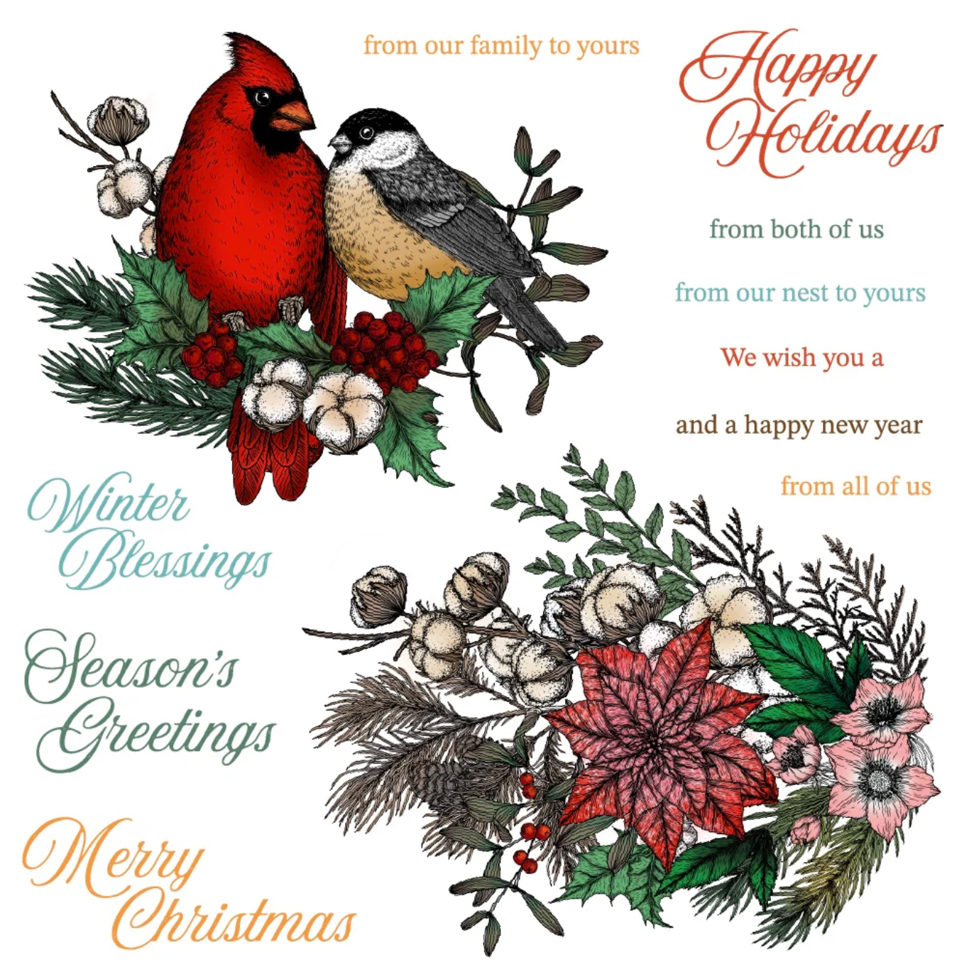 Honey Bee Winter Song Cling Stamps And Dies Bundle in Color
