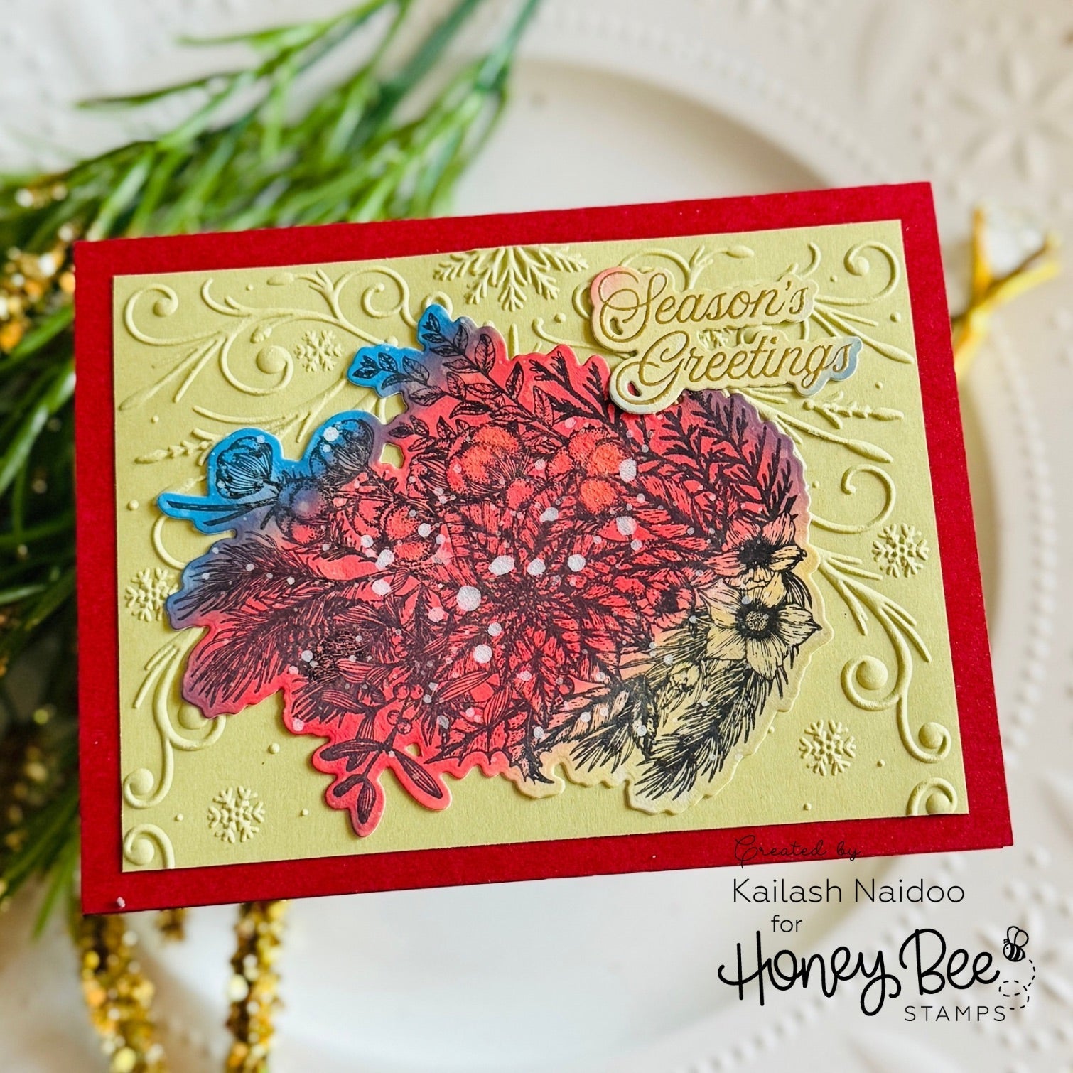 Honey Bee Winter Song Cling Stamps hbst-675 Season's Greetings Card