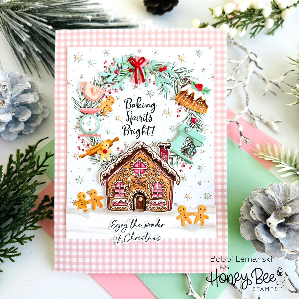 Honey Bee Wonder Of Christmas Clear Stamps hbst-618 Gingerbread House Card | color-code:ALT03