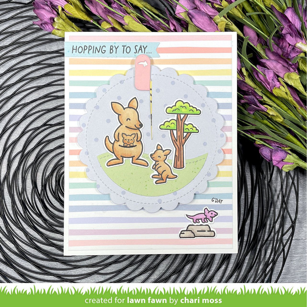 Lawn Fawn Set Kanga-rrific Add-On Clear Stamps and Dies Hopping by to say | color-code:alt2