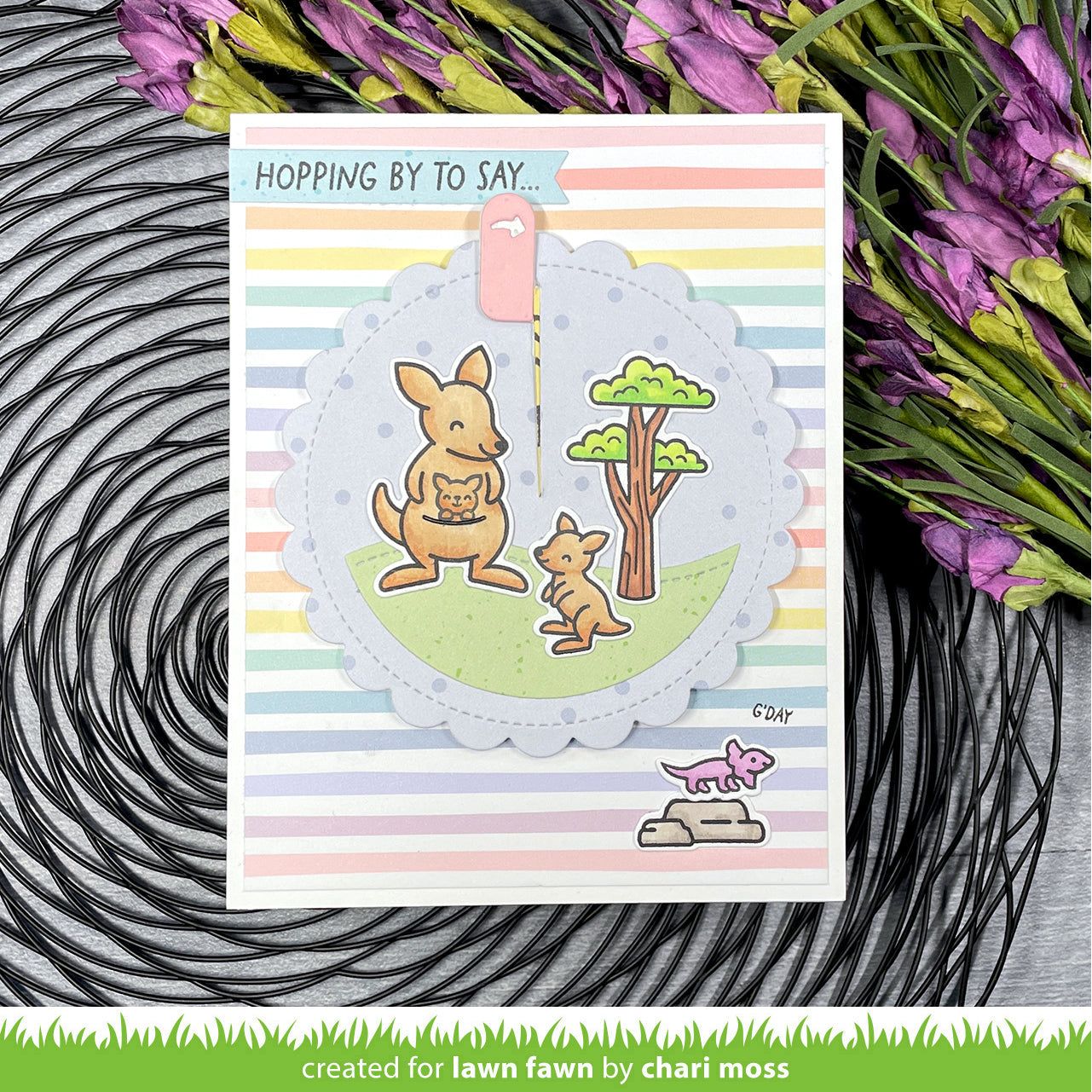 Lawn Fawn Set Kanga-rrific Clear Stamps and Dies Hopping By to say... | color-code:alt1