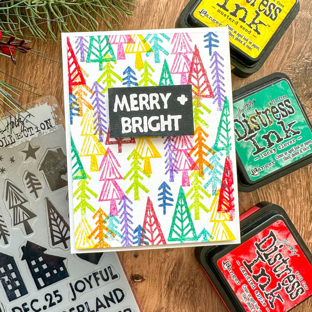 Tim Holtz Cling Rubber Stamps Festive Print cms472 merry and bright