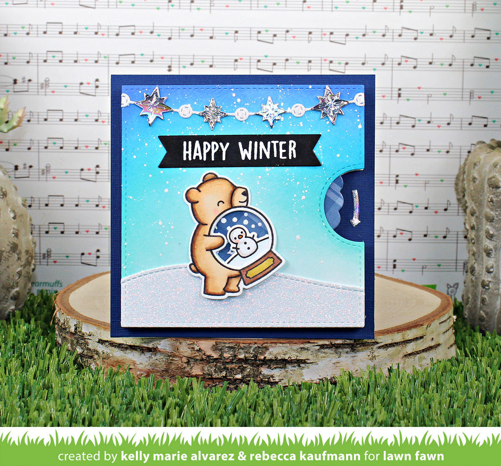 Lawn Fawn Set Little Snow Globe: Bear Clear Stamps and Dies Happy Winter