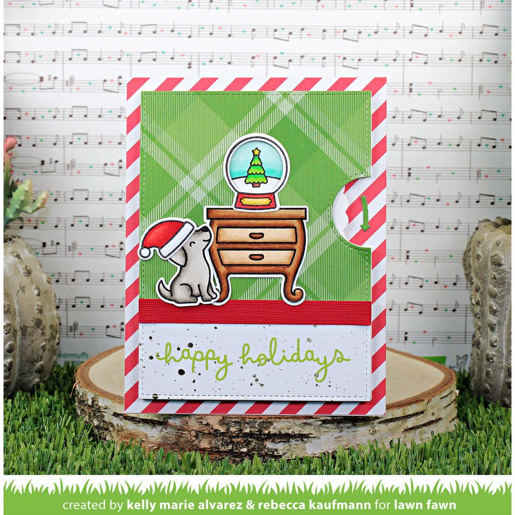 Lawn Fawn Little Snow Globe: Dog Clear Stamps lf3270 Happy Holidays Santa Hat