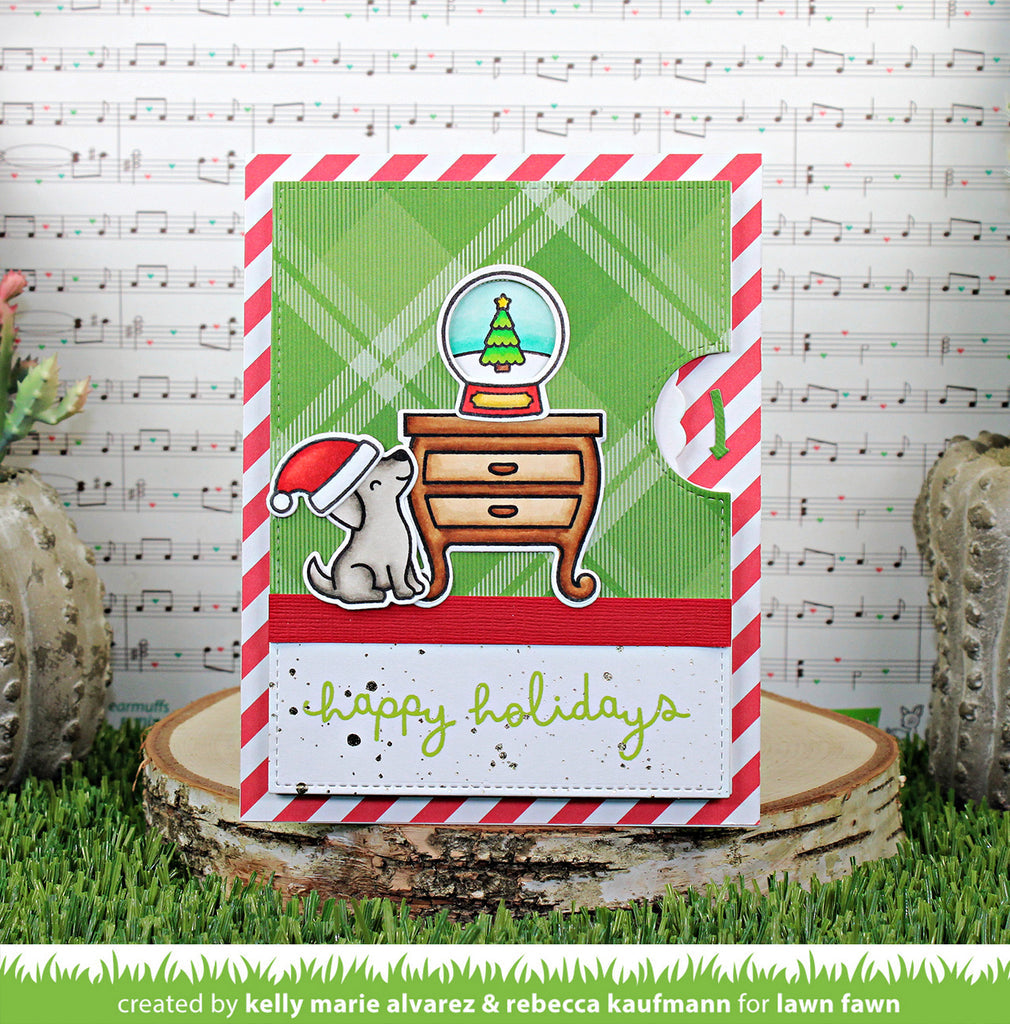 Lawn Fawn Little Snow Globe: Dog Clear Stamps lf3270 Happy Holidays Santa Hat