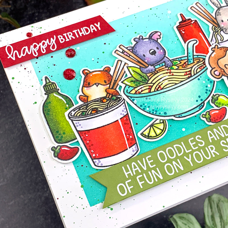 Pinkfresh Studio Ruby Glitter Drops pf103es Noodles Birthday Card | color-code:ALT02