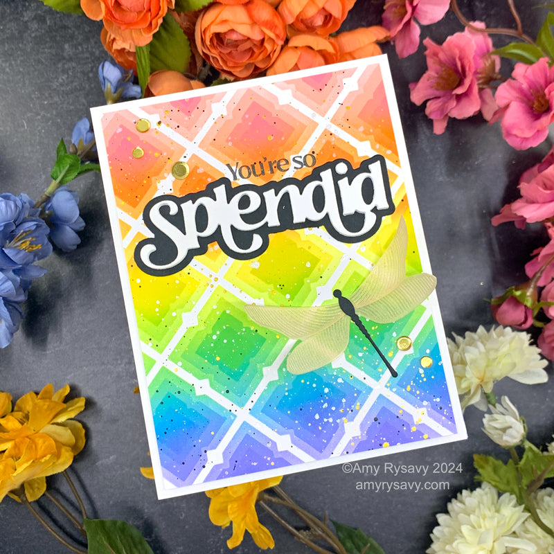 Tonic Pearled Gold 8.5 x 11 Craft Perfect Vellum 9938e Rainbow Dragonfly Card | color-code:ALT01