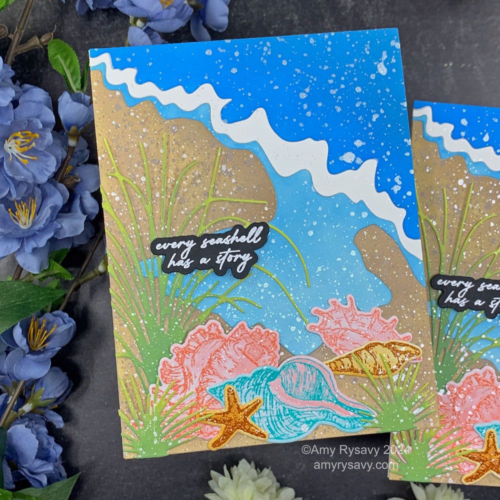 Tim Holtz Distress Embossing Glaze Rusty Hinge Ranger tde71013 Seashell Story Card | color-code:ALT02