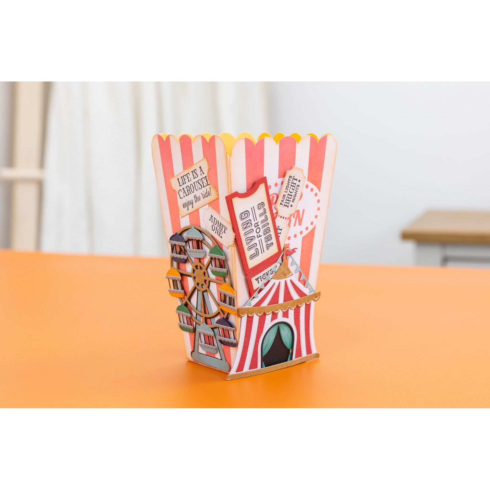 Crafter's Companion Popcorn Treat Box Stencil And Dies vc-sten-pctb Circus Carnival Project
