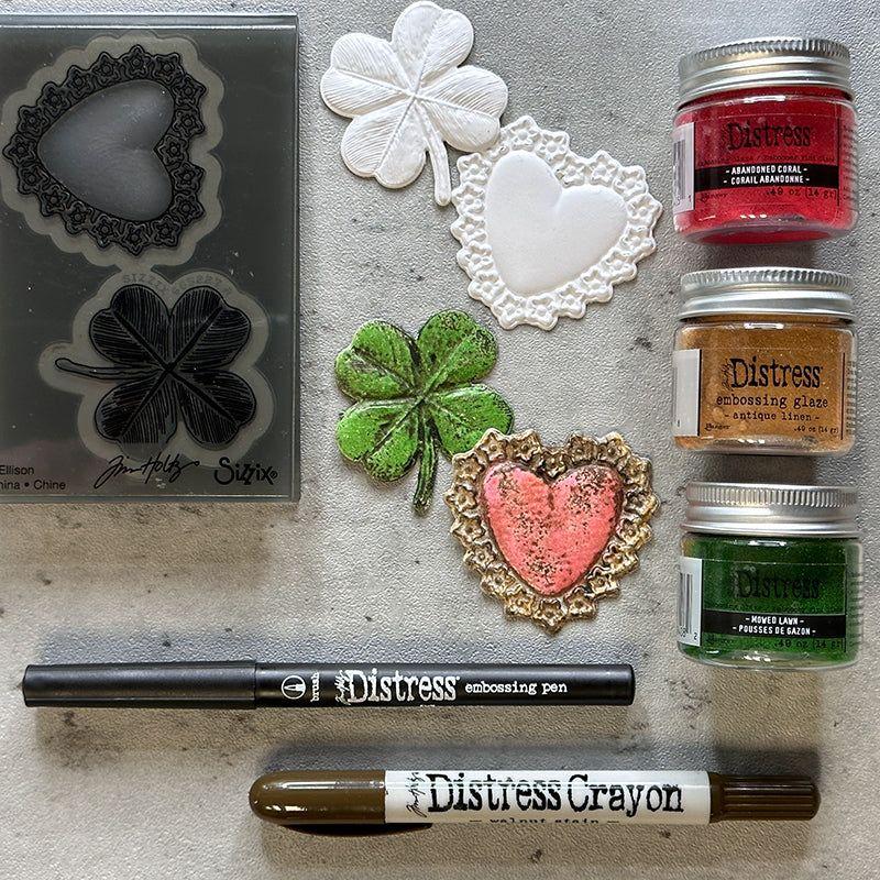 Tim Holtz Distress Embossing Glaze Abandoned Coral Ranger tde84051 Sharmrock and Heart Project | color-code:ALT06