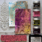Tim Holtz Distress Embossing Glaze Crushed Olive Ranger tde79163 Stenciled Background Project | color-code:ALT06