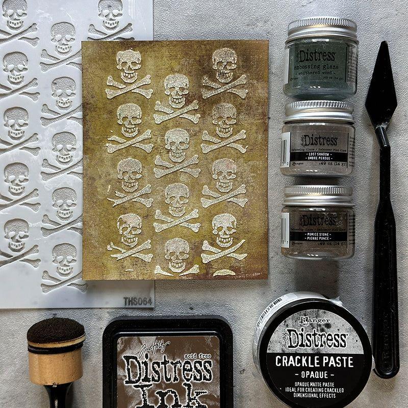Tim Holtz Distress Embossing Glaze Pumice Stone Ranger tde79187 Skull Stencil Project | color-code:ALT02
