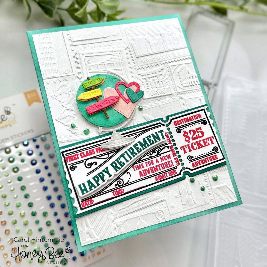 Honey Bee Air Mail 3D Embossing Folder hbef-017 Happy Retirement Card