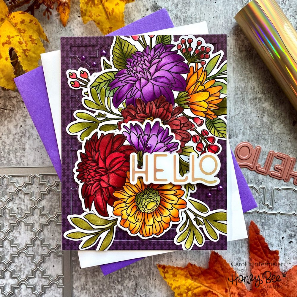 Honey Bee BEAUTIFUL BLOOMS Stencil Set hbsl-109 Hello Floral Autumn Card | color-code:ALT01