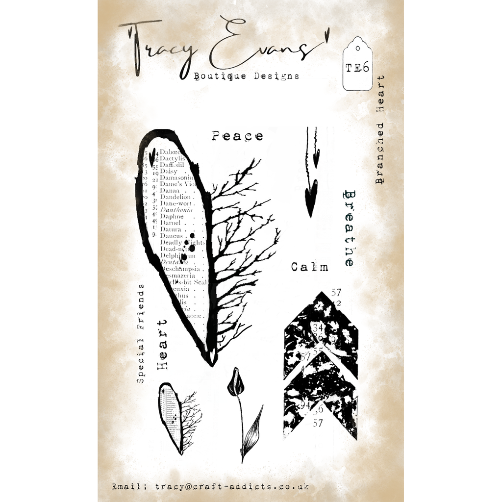 Tracy Evans Boutique Designs Branched Heart A6 Clear Stamps te006