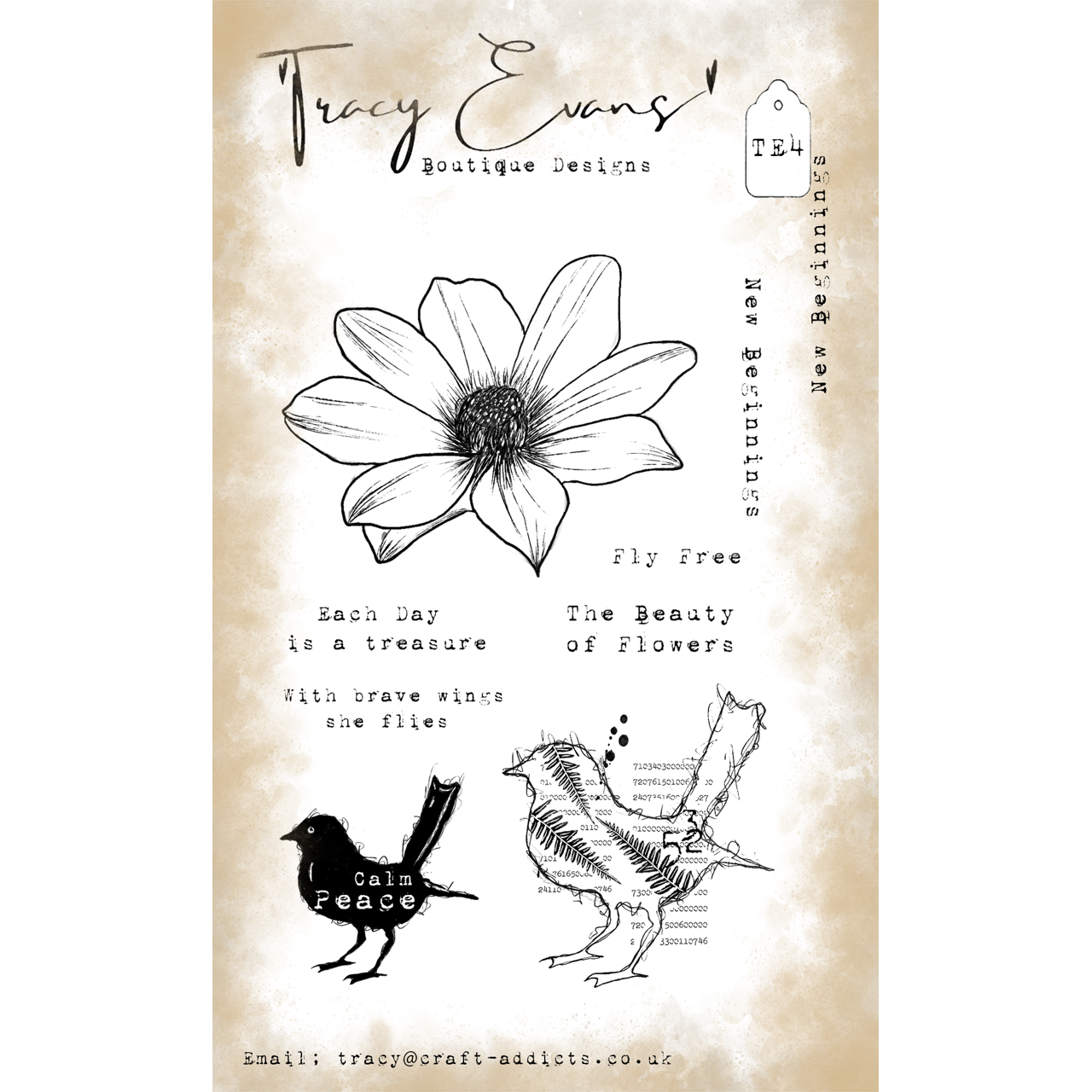 Tracy Evans Boutique Designs New Beginnings A6 Clear Stamps te004
