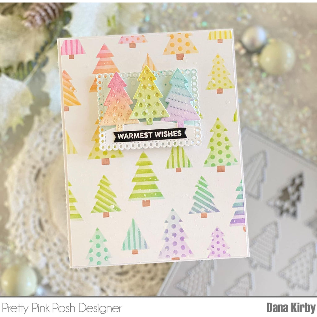Pretty Pink Posh Layered Christmas Tree Stencils rainbow trees