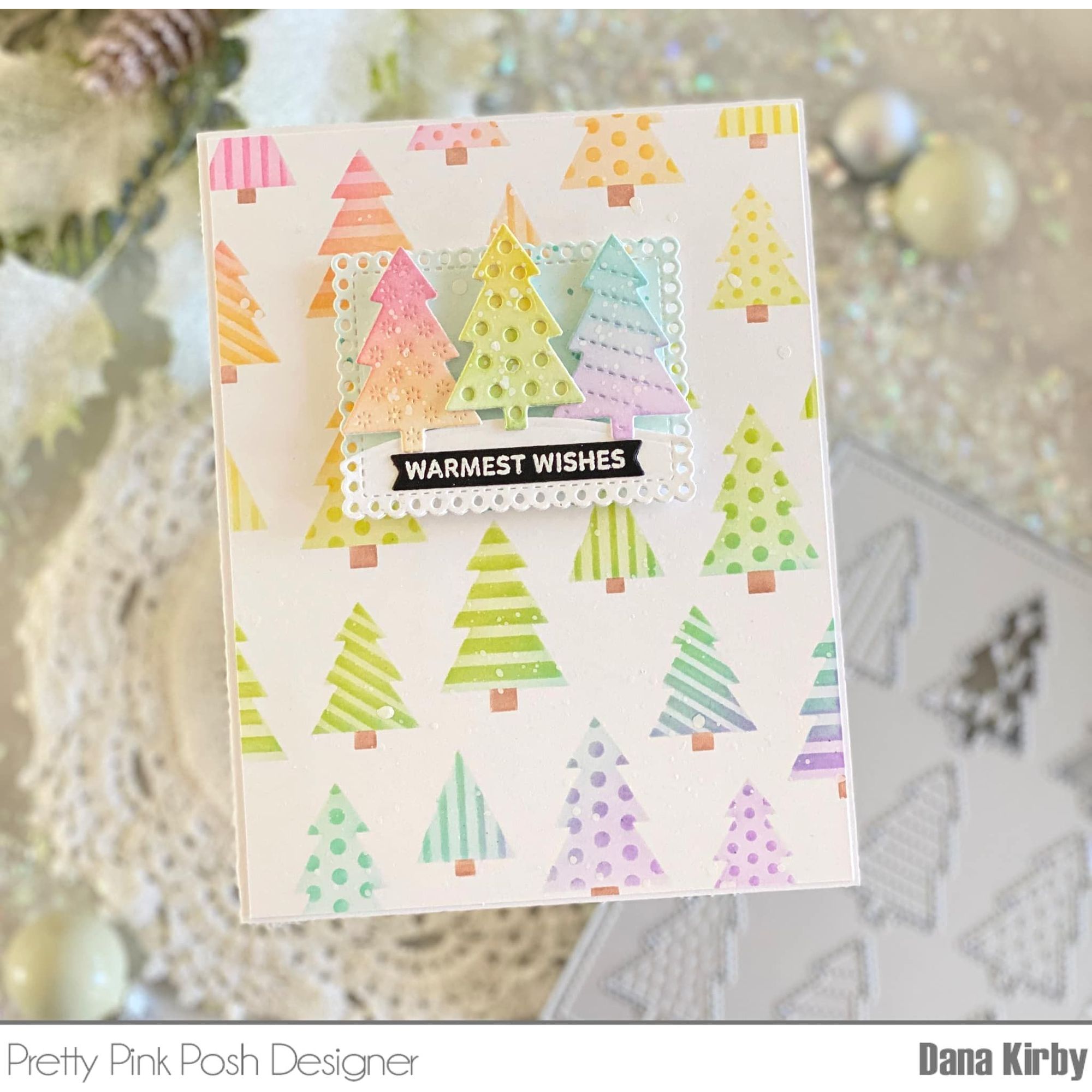 Pretty Pink Posh Layered Christmas Tree Stencils rainbow trees