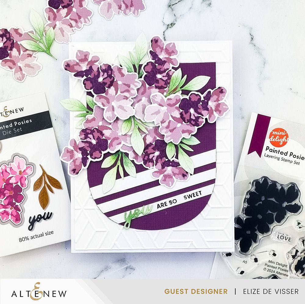 Altenew Mini Delight Painted Posies Stamp and Die Set alt8788bn purple flowers