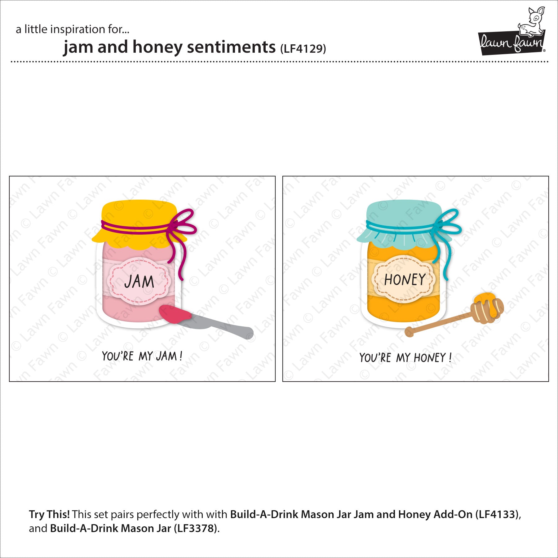 Illustrations of a jar labeled 'Jam' and another labeled 'Honey' with text 'You're my jam!' and 'You're my honey!' on a white background.