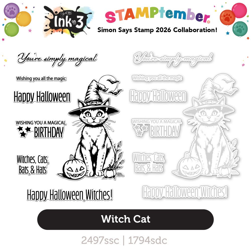 InkOn3 Witch Cat STAMPtember Exclusive Stamps and Dies