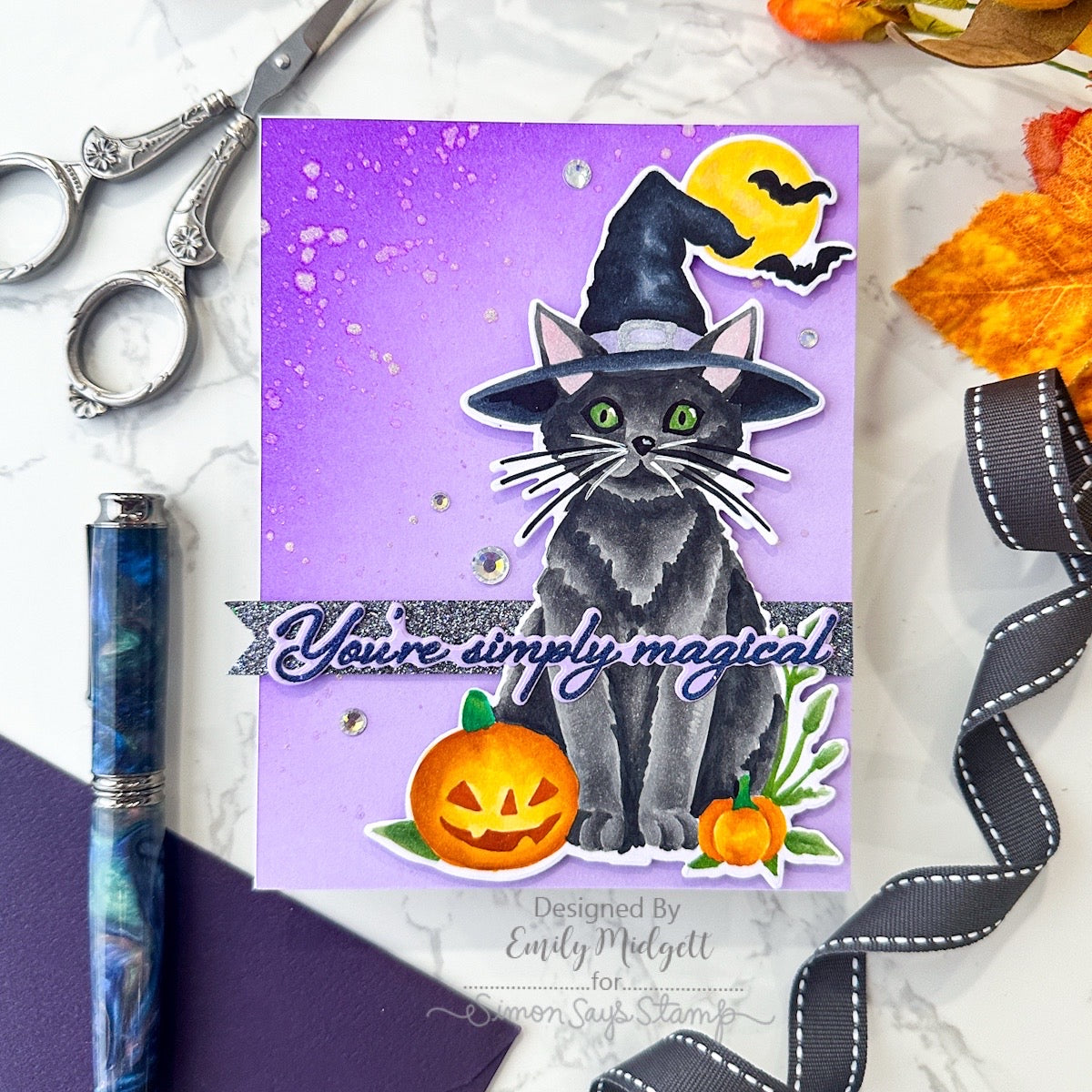 InkOn3 Witch Cat STAMPtember Exclusive Stamps and Dies Halloween Cat Card Emily Midgett | color-code:ALT03