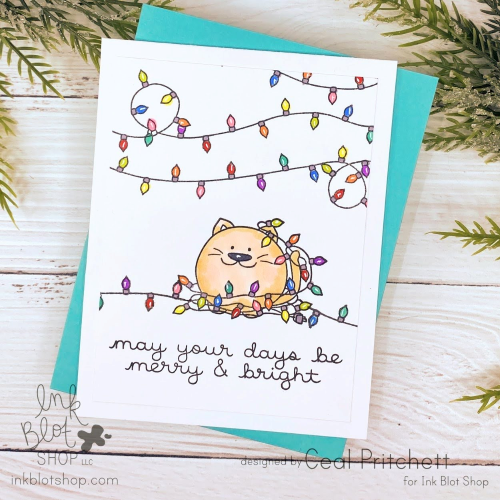 Ink Blot Shop Strings of Lights Background And Borders Clear Stamps inbl170 Ceal Pritchett Merry And Bright Card