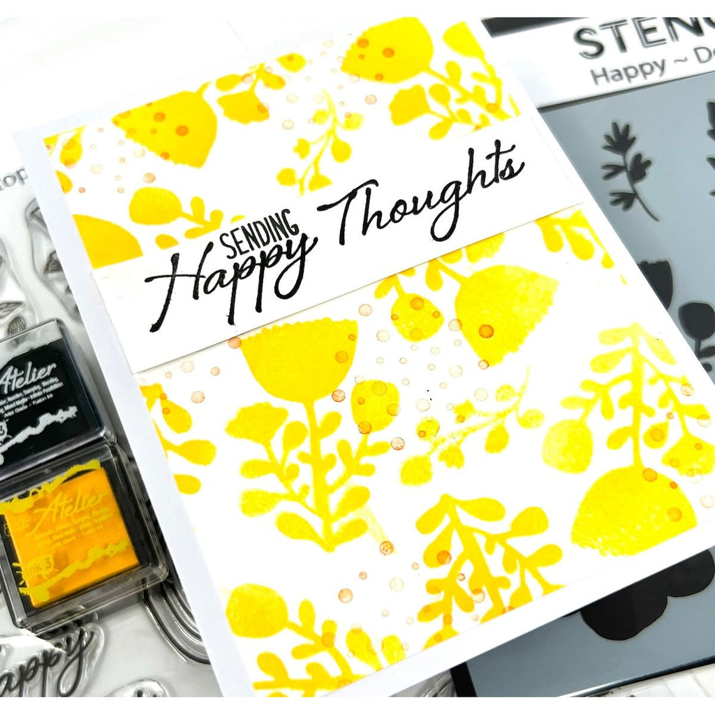 Inkon3 Happy Deco Floral Stencil happy thoughts