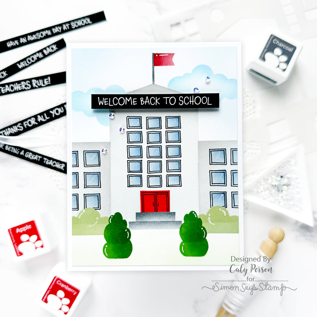 Simon Says Stamp Pawsitively Saturated Ink Cubes Reds And Browns and Gray Cube Holder set ssc619set Happy Camper School Card | color-code:ALT01