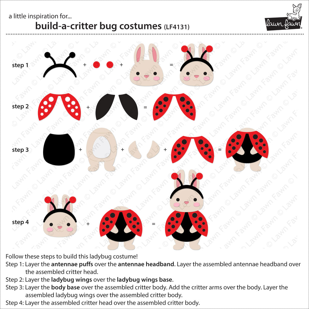 Instructions for building a ladybug costume with step-by-step assembly guide.