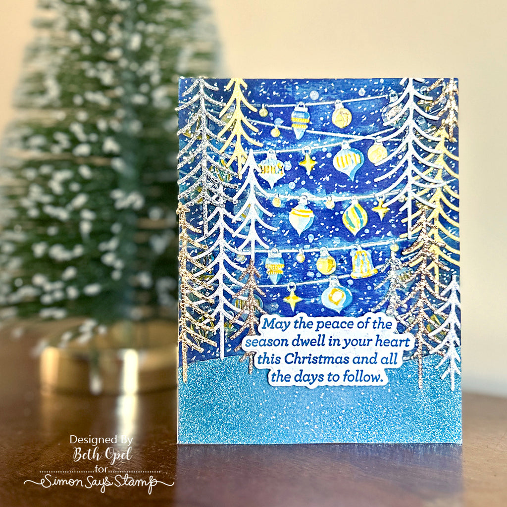 Simon Says Stamp Intricate Bottle Brush Trees Wafer Die s1054 Sugar and Spice Holiday Card