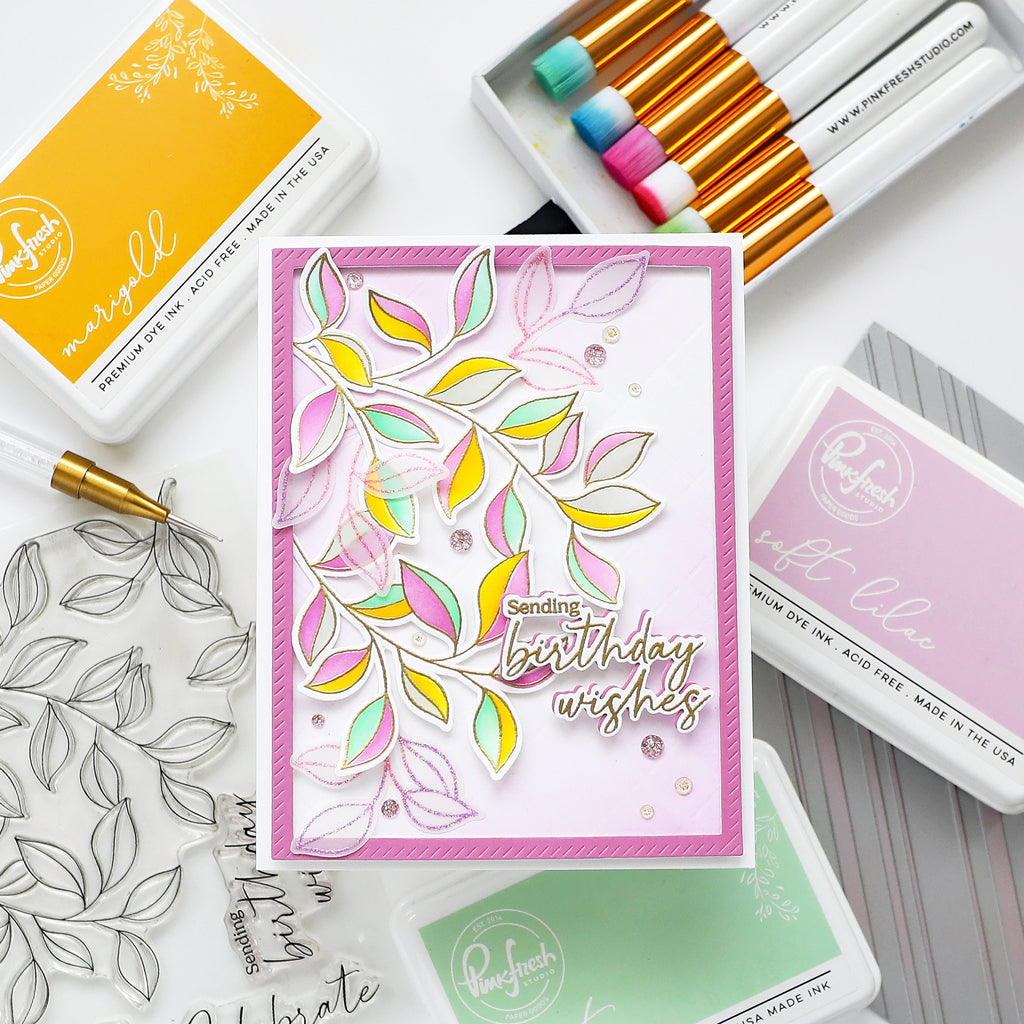 Pinkfresh Studio Joyful Day Stencils 244524 multi colored leaves card | color-code:ALT02