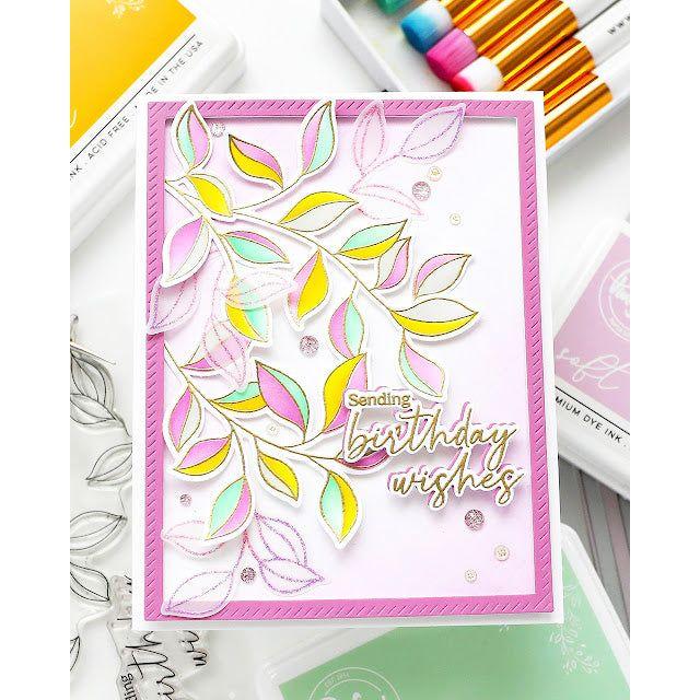 Pinkfresh Studio Diagonal Plaid Press Plates 245124 Pink Birthday Wishes Card | color-code:ALT03