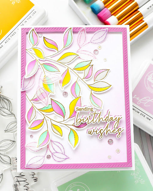 Pinkfresh Studio Diagonal Plaid Press Plates 245124 Pink Birthday Wishes Card | color-code:ALT03