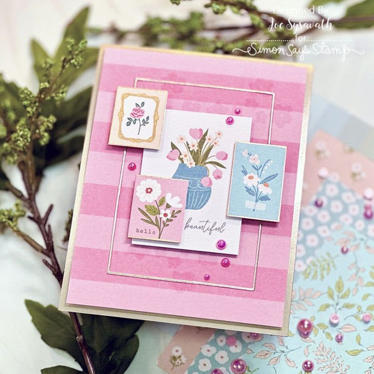 PinkFresh Studio Lovely Blooms 6 x 6 Paper Pack 204323 Hello Beautiful Pink Floral Card