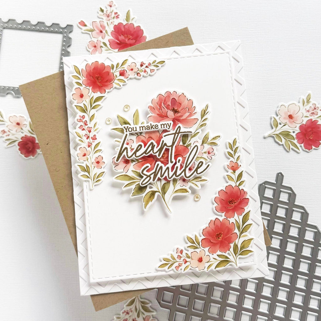 Pinkfresh Studio Diamond Lattice Coverplate Die 300625 You Make My Heart Smile Card