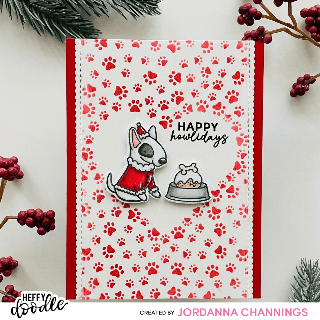 Heffy Doodle Happy Howlidays Clear Stamp And Die Set hfd0551 Paw Prints Holiday Card