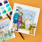 Josh Griffiths Studio Beyond Stamping Custom Portrait 1 Clear Stamp Set jgs0001 couple in front of mountains clouds birds adventure card