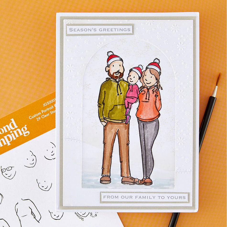 Josh Griffiths Studio Beyond Stamping Custom Portrait 2 Clear Stamp Set jgs0002 couple holding baby seasons greetings card