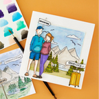 Josh Griffiths Studio Beyond Stamping Custom Portrait 2 Clear Stamp Set jgs0002 couple in front of mountains suitcase adventure card