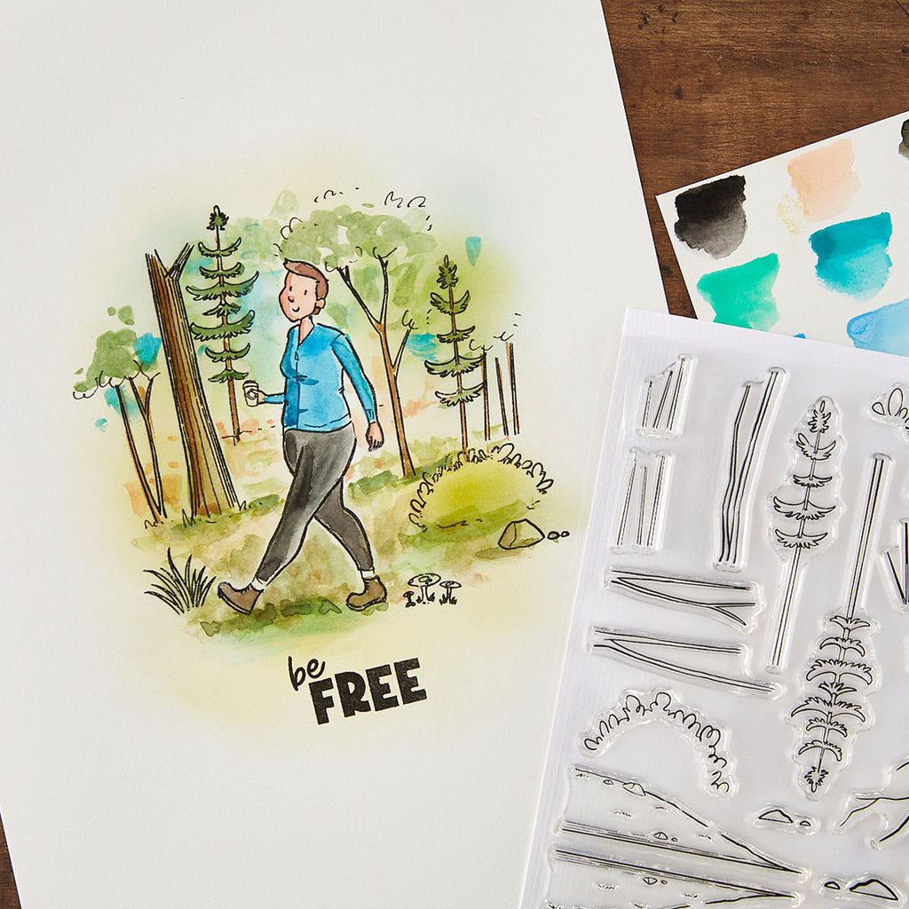 Josh Griffiths Studio Beyond Stamping Custom Woodland Clear Stamp Set jgs0009 be free girl hiking